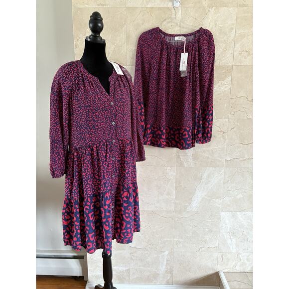Vineyard Vines Leopard Tier Dress + Blouse Set- M, Navy Red Preppy Coord Duo NWT - Picture 3 of 14